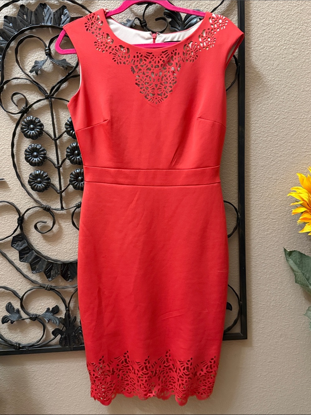 Signature by Sangria Red Laser-Cut Sheath Midi Dress Size 6